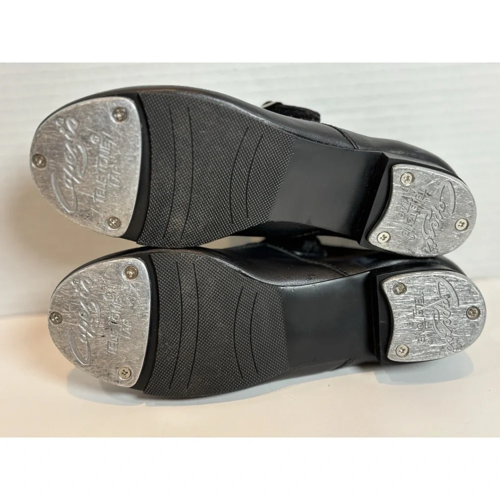 Capezio Girls Mary Jane Tap Shoes Size 2M Black Leather or Patent PVC Dance Shoe